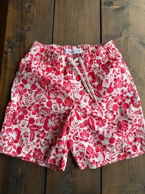 Disney Mickey Hawaiian Red and White Floral Swim Shorts with Drawstring Baby Gap